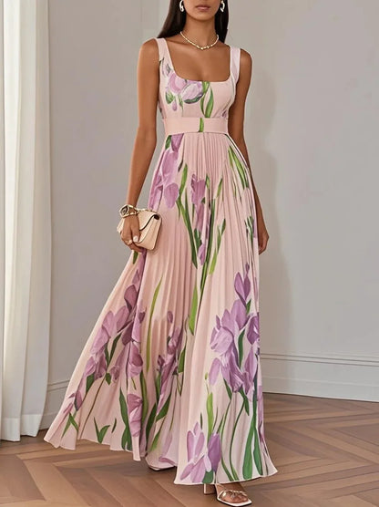 Sexy Flower Print Long Dress Women Summer 2025 Fashion Sleeveless Strap Maxi Dresses Elegant