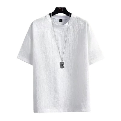 Summer Cotton Linen T-Shirts for Men Casual Short Sleeves T-Shirt Solid Loose Bottom Shirt Boys Tee Shirt Basic Tops Oversize 5X
