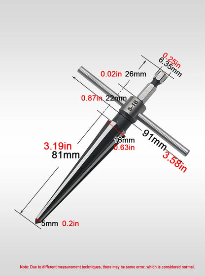 Woodwork Taper Reamer 3-13/5-16mm Wooden Board Electric Drill Hole Expanding Chamfer and Deburring Hexagonal Handle Cut Tool