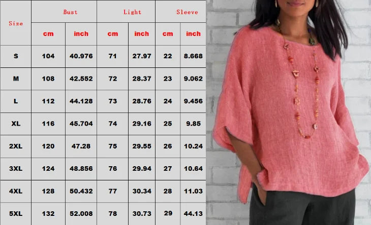 Cotton Blouse Shirts Summer O-Neck Three Quarter Loose Casual Blouse Tops Summer Cothes For Women Streetwear