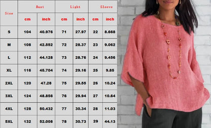 Cotton Blouse Shirts Summer O-Neck Three Quarter Loose Casual Blouse Tops Summer Cothes For Women Streetwear