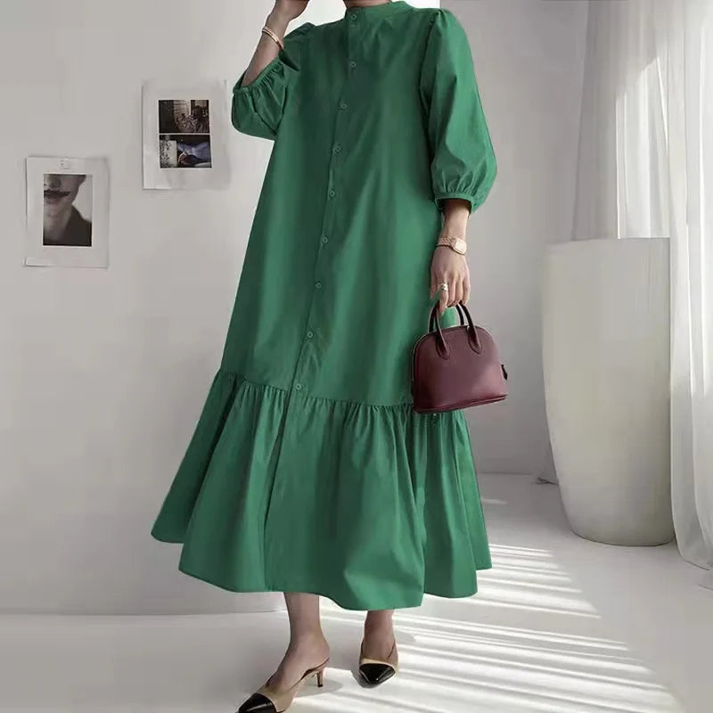 Fashion Summer Dress for Women Vintage Ruffles Hem Cardigan Long Dresses Women Elegant Casual Sundress Party Vestidos Robe Femme
