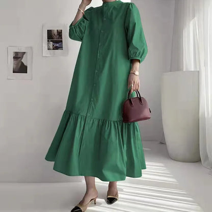 Fashion Summer Dress for Women Vintage Ruffles Hem Cardigan Long Dresses Women Elegant Casual Sundress Party Vestidos Robe Femme