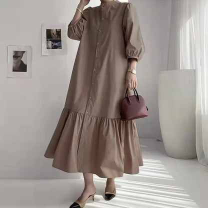 Fashion Summer Dress for Women Vintage Ruffles Hem Cardigan Long Dresses Women Elegant Casual Sundress Party Vestidos Robe Femme