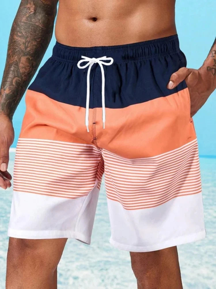 Men Striped Beach Shorts Men Fashion Swimwear Board Shorts Trunk Gym Fitness Pants Men&