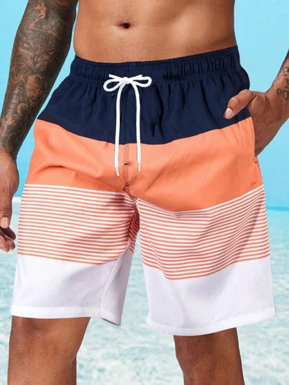 Men Striped Beach Shorts Men Fashion Swimwear Board Shorts Trunk Gym Fitness Pants Men&