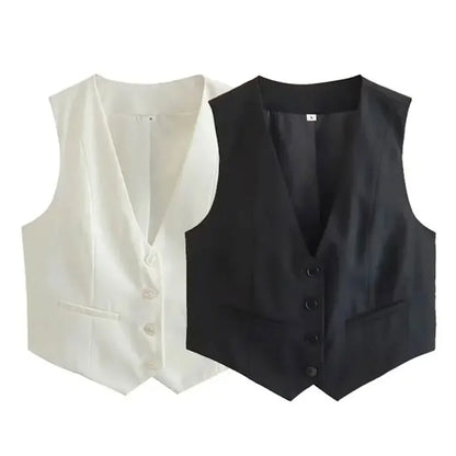 HH Women Fashion Solid Suit Vest Sleeveless Cropped Waistcoat Tops Vests Spring Summer Casual Office Lady Chic Tops