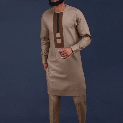 Kaftan Men Wedding Suits Groom Embroidered Pocket Top And Pants Kaunda Suit African casual Outfits Party Fashion Two-piece Set