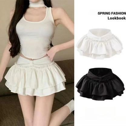 Shorts Korean Chic Kawaii Ballet-Style Tiered Skirt Sweet Princess Mini Skirts Elegant Elastic High Waist Lady&