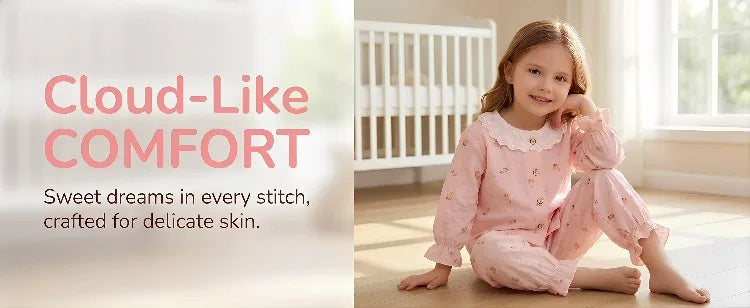 Summer Child Clothing Sets in Air-conditioned Room Girls Breathable Comfortable Long Sleeve Lace Home Clothes Sets Kids Pajamas