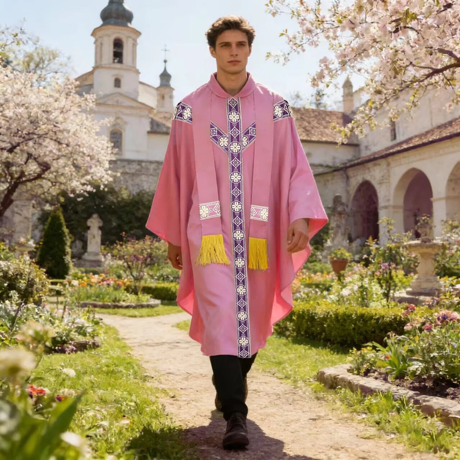 Men Catholic Church Priest Chasuble Embroidered Liturgical Robe Clergy Robe For Mass Prayer Costume Medieval Muslim Costume