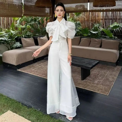 New Fashion Organza Wide Leg Palazzo Pants Women Elegant Summer High Waist Solid Color Office Lady Trousers Clothing