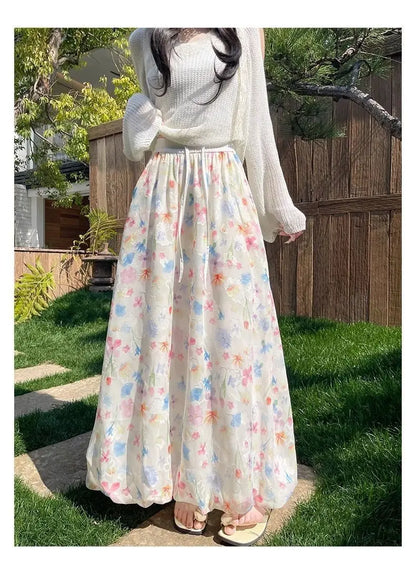 Summer French Style Floral Palazzo Pants Women High Waist Loose Boho Print Wide Leg Trousers with Drapery Comfortable &amp; Elegant