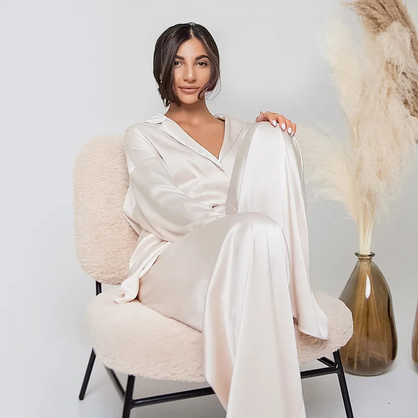 Silk-like Sleepwear Set Women&