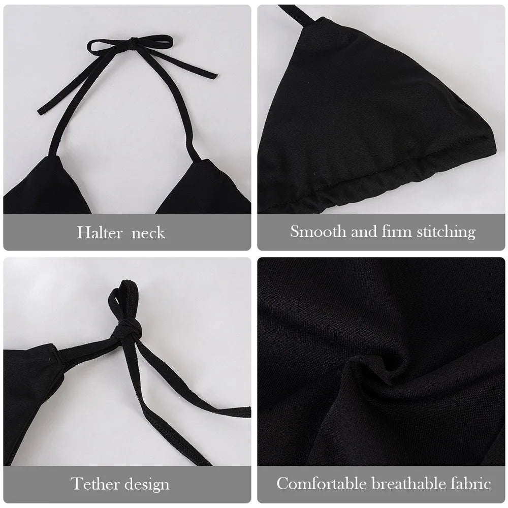 Beach Style Swimsuit for Women Sexy Halter Swimwear Solid Thong Female Bikini Set Bathing Suit Bikini Mujer Lingerie