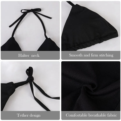 Beach Style Swimsuit for Women Sexy Halter Swimwear Solid Thong Female Bikini Set Bathing Suit Bikini Mujer Lingerie