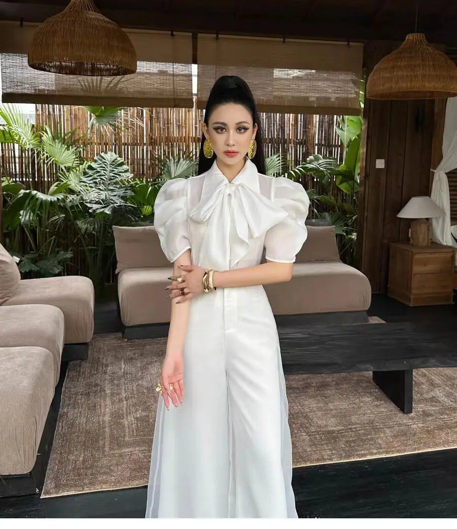 New Fashion Organza Wide Leg Palazzo Pants Women Elegant Summer High Waist Solid Color Office Lady Trousers Clothing