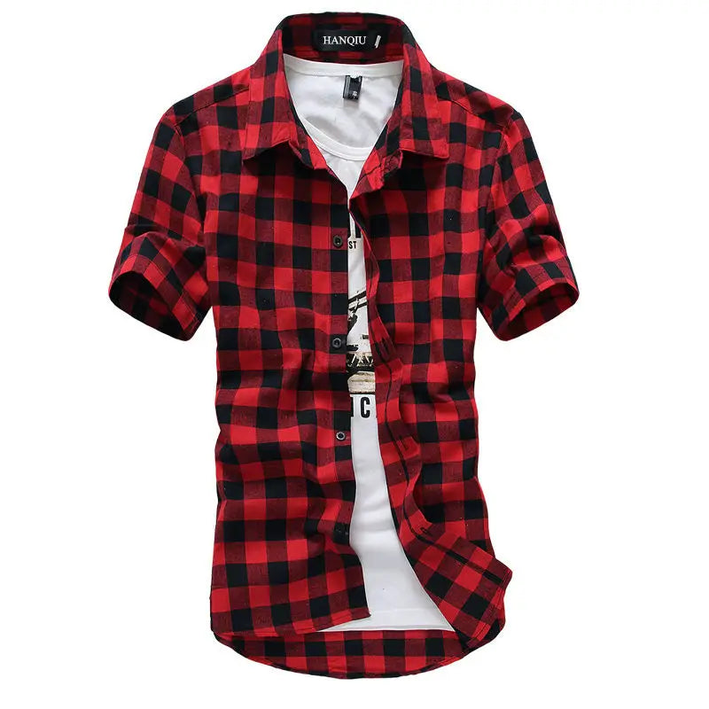 2025 New Summer Fashion Button Up Chemise Homme Checkered Shirts Men Short Sleeve Blouses Tops