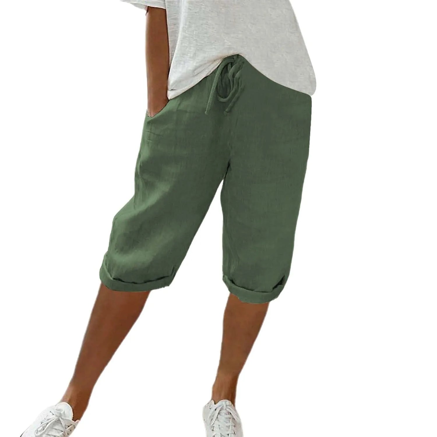 Casual Cotton Linen Pants For Female Streetwear Solid Color Wide Leg Capri Versatile Palazzo Pants Baggy Cargo Pants With Pocket