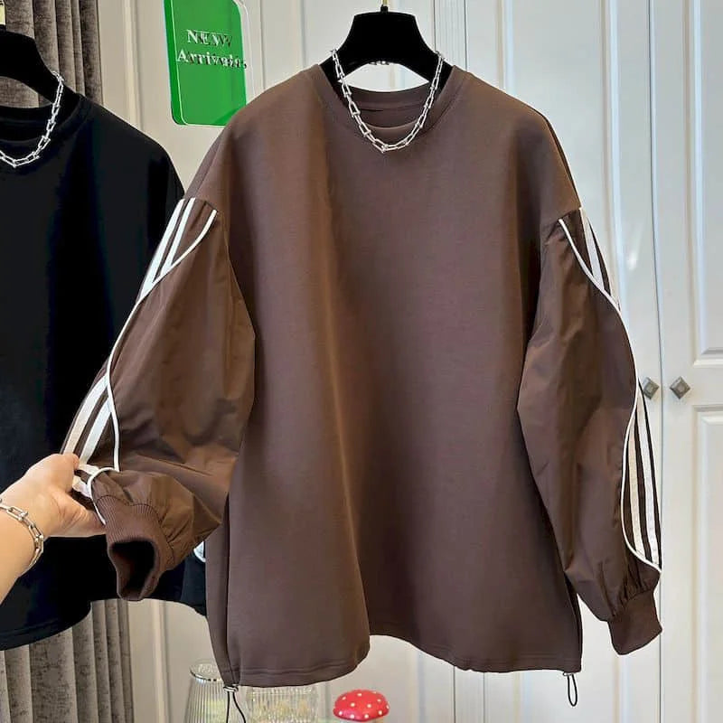 Hoodies for Women Long Sleeve Oversized O-neck Sweatshirts Vintage Aesthetic Korean Style Stripe Design Casual Autumn Women Tops