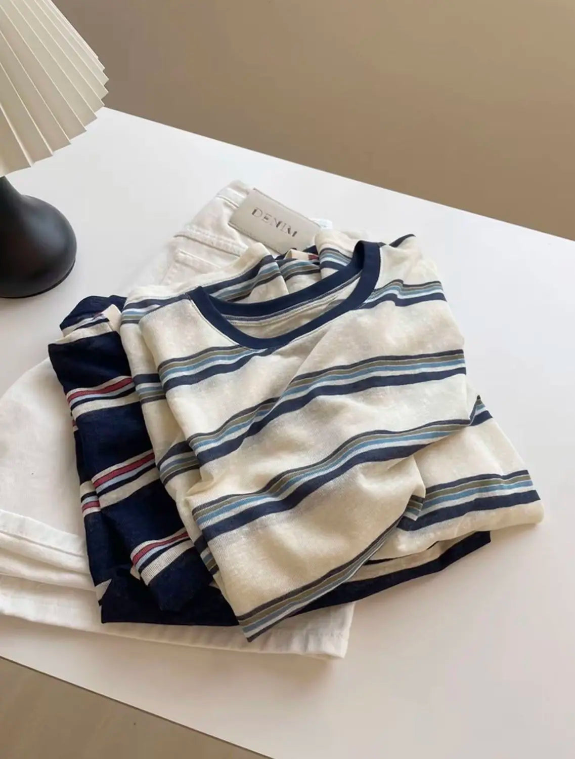 Women Clothes Spring Autumn Fashion Simplicity All-match Striped Color Blocking O-neck Ladies Appear Thin Lazy Wind Long Sleeve