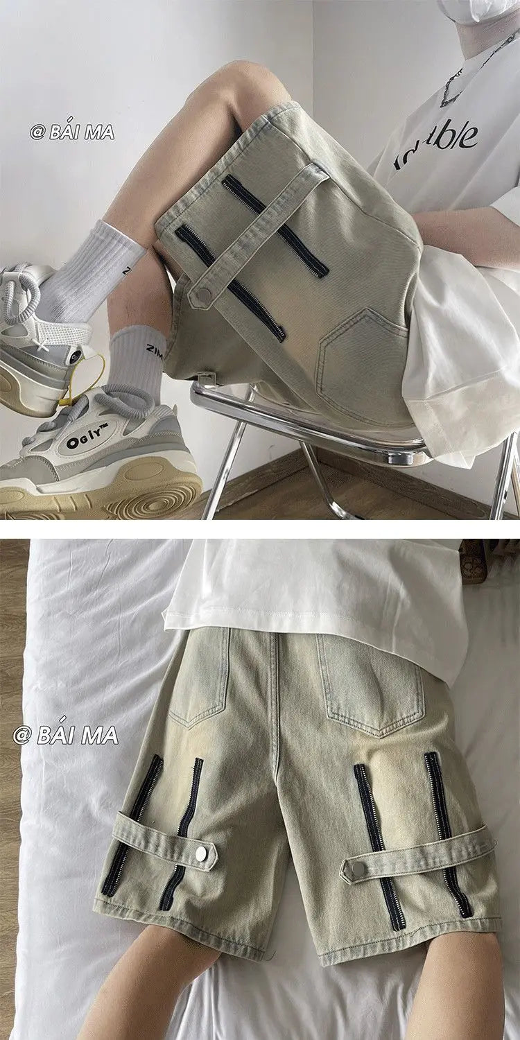 Denim Shorts Wear Five-point Summer Thin Style Trendy Street-fried Street-style Loose Straight Men&