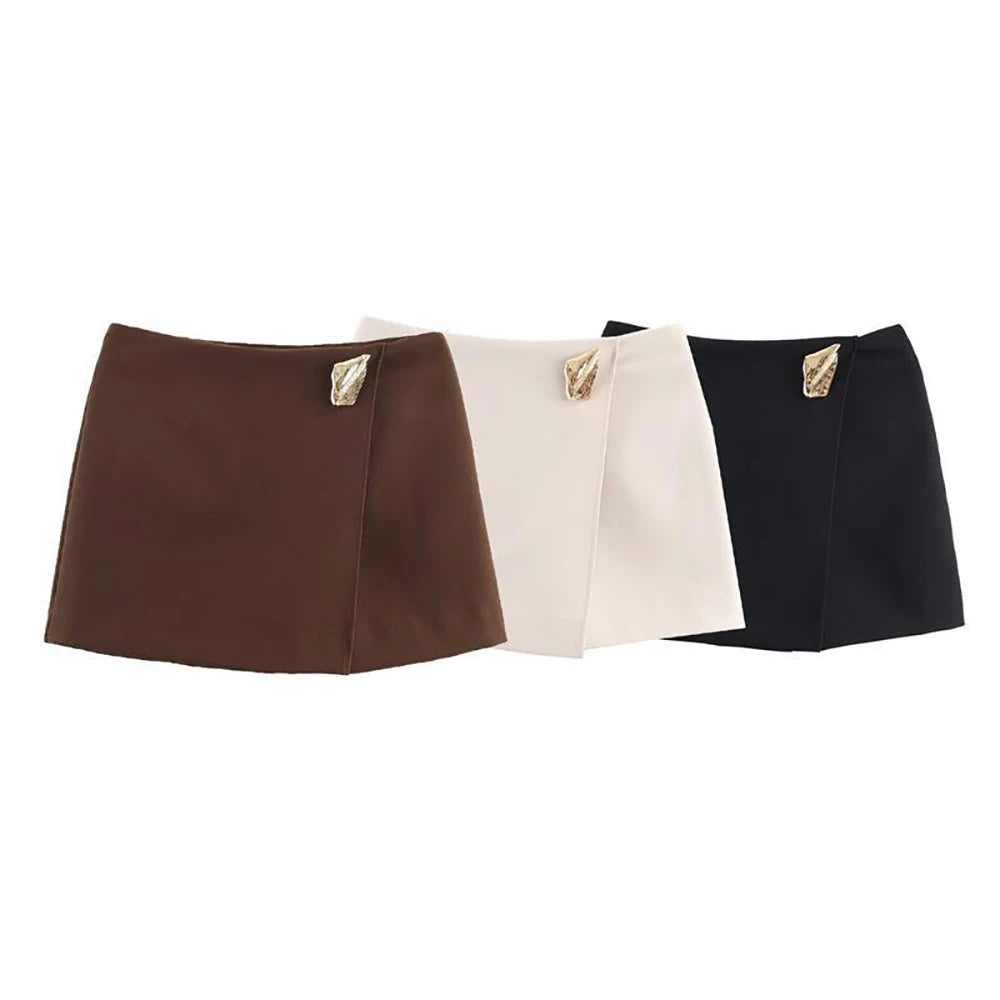 Asymmetrical Short Skirts for Women Spring Autumn Fashion Mini Solid Color Skirt Shorts American Daily Commute All-Match Skirts