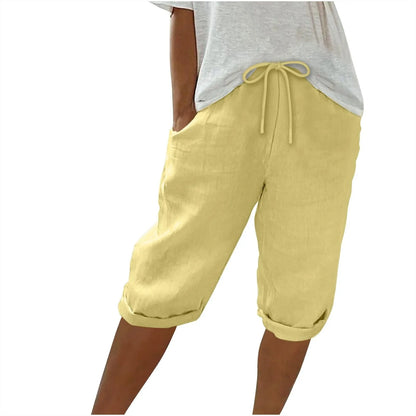 Casual Cotton Linen Pants For Female Streetwear Solid Color Wide Leg Capri Versatile Palazzo Pants Baggy Cargo Pants With Pocket