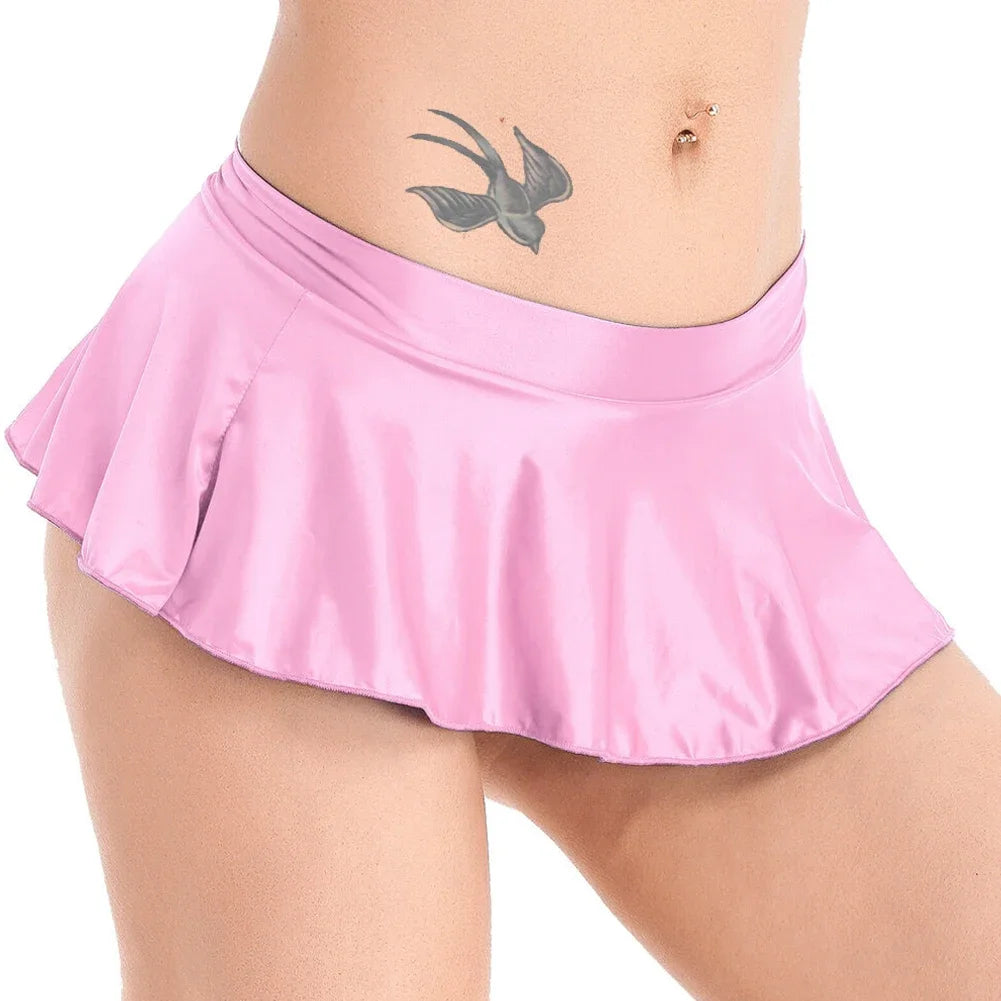 Sexy Womens Glossy Short Skirt Shiny Skater Dance Party Skirt  A-line Skirt 2023 Fashion Summer Women&