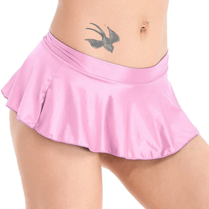 Sexy Womens Glossy Short Skirt Shiny Skater Dance Party Skirt  A-line Skirt 2023 Fashion Summer Women&