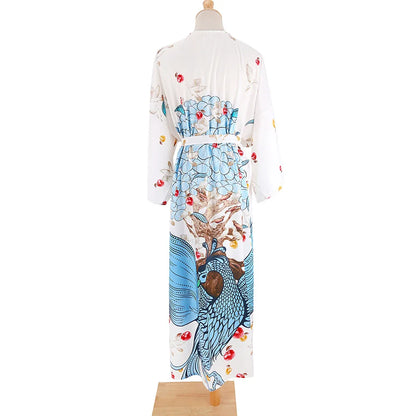 Bird Flower Print Kaftans for Woman Tunicas Femininas Beach Cover Up 2026 Summer Maxi Beach Wear Outfits Kaftan Dresses Womens