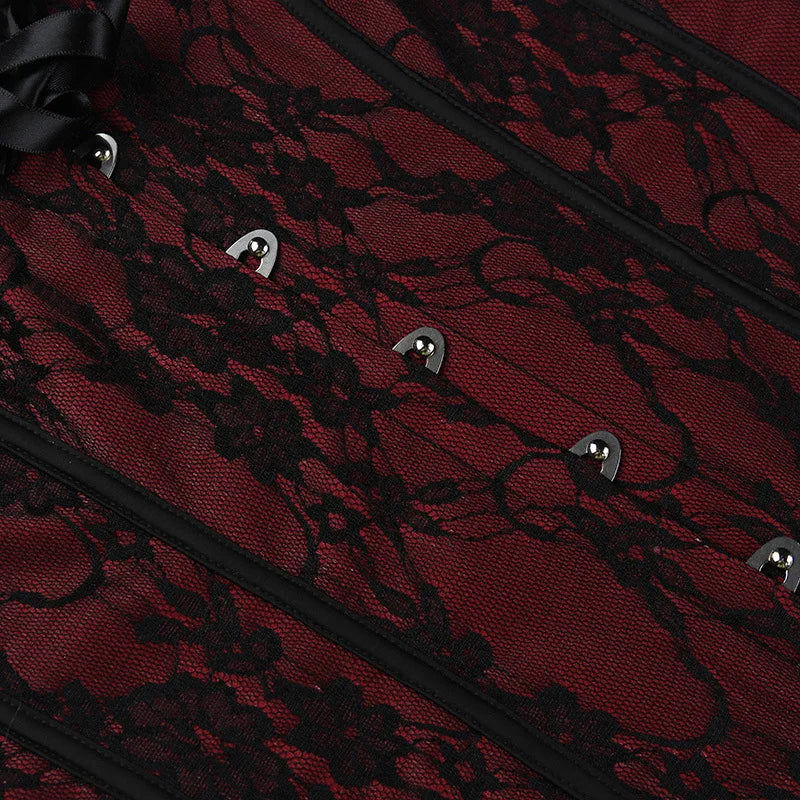 Tube Top Gothic Printed Lace Trim Sleeveless Metal Buttons Lace-up Corsets Tank Top Court Elegant Fairy Grunge Top