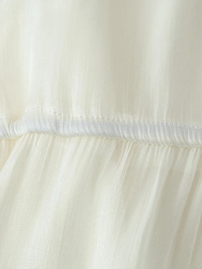 Women Elegant Ruffles Hem Beige Long Evening Dress Sleeveless Cloak Style Maxi Dresses