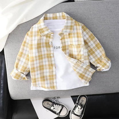 Kids Shirt Clothes Spring Thin Blouses Clothing Infant Boy Plaid Cotton Tops 1 2 3 4 Years Kids Long Sleeves Shirt