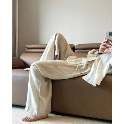 Summer High Waist Linen Pants Women Men Fashion Boho Wide Leg Palazzo Trousers Brown Casual Loose Beach Drag Pants