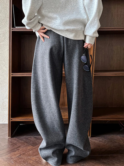 2025 Women Winter Autumn Thick Pants High Waist Wide Leg Warm Woolen Pants Fashion Clothes Vintage Pants Female Trousers