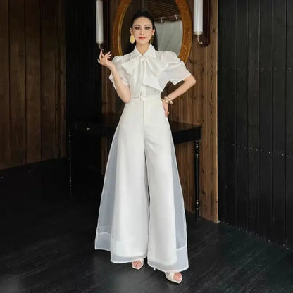 New Fashion Organza Wide Leg Palazzo Pants Women Elegant Summer High Waist Solid Color Office Lady Trousers Clothing