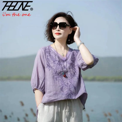Fashion Woman Blouse 2023 Cotton Linen Casual Blusa Mujer Camisas Women&