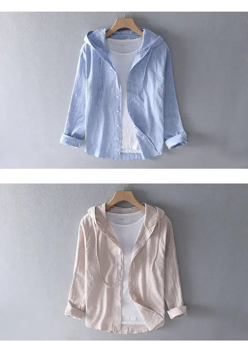 Long-sleeved Spring Summer New Solid Inen Shirt Trendy Men&