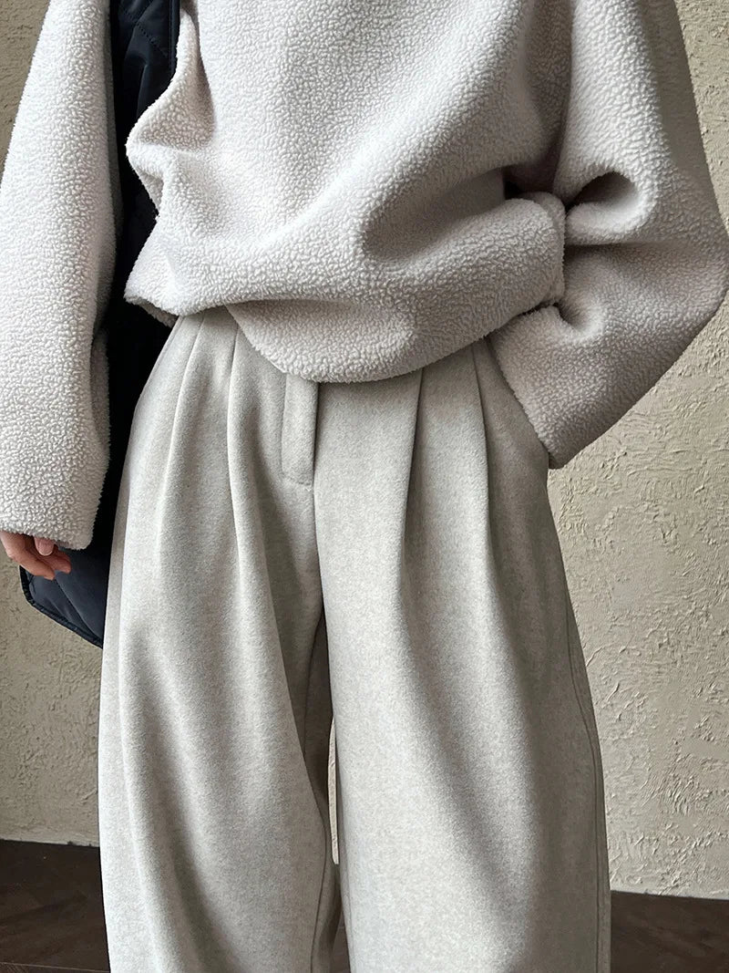 2025 Women Winter Autumn Thick Pants High Waist Wide Leg Warm Woolen Pants Fashion Clothes Vintage Pants Female Trousers