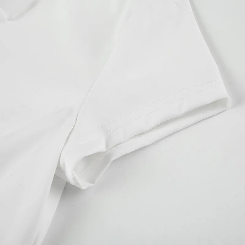 Turn-down Collar T Shirts For Women Streetwear Short Sleeve Crop Top Y2k Clothes Buttons Tshirt Solid Camisetas Slim Ropa Mujer