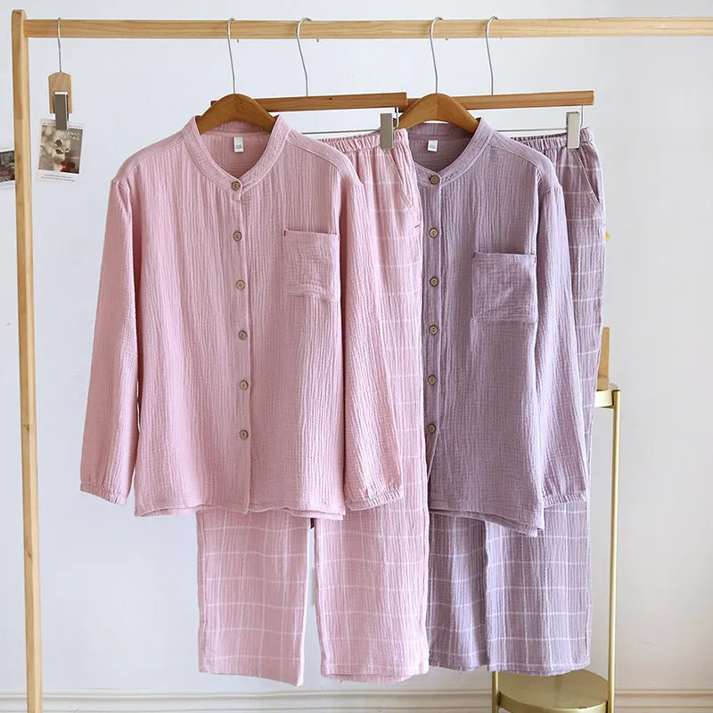 Women‘s 2-Piece Pajama Set - Minimalist Style Sleepwear, Double Gauze Cotton Long Sleeve &amp; Relaxed Fit, Lightweight &amp; Breathable