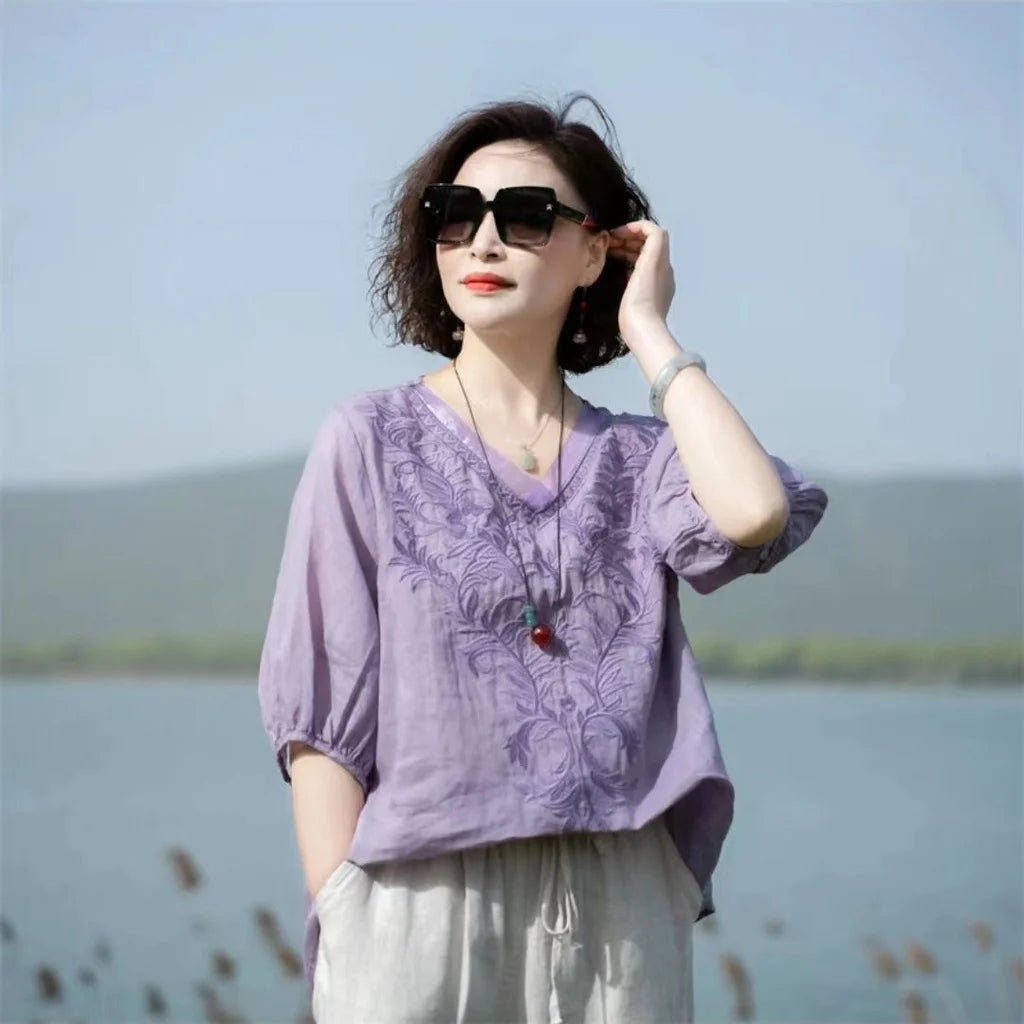 Fashion Woman Blouse 2023 Cotton Linen Casual Blusa Mujer Camisas Women&