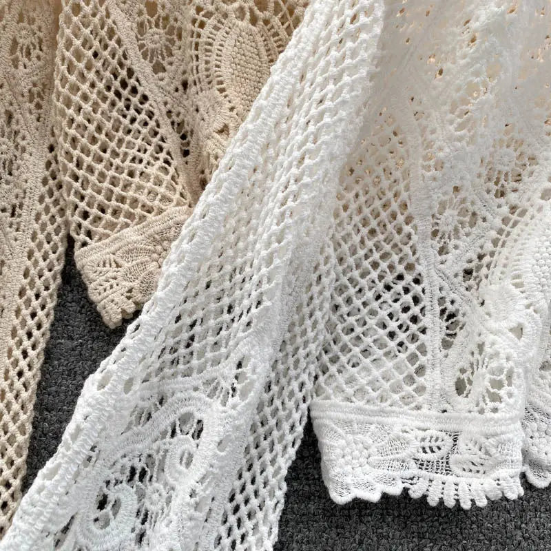 Blouses Women Retro Hollow Out All-match Sweet See-through Leisure Summer Sun-proof Korean Style Female Slim Crop Bohemian Ins