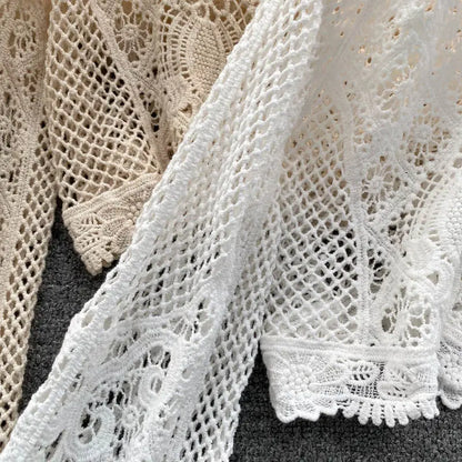 Blouses Women Retro Hollow Out All-match Sweet See-through Leisure Summer Sun-proof Korean Style Female Slim Crop Bohemian Ins