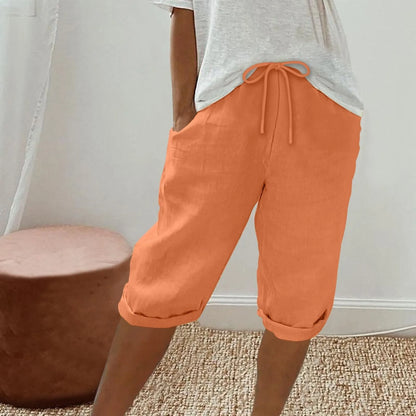 Casual Cotton Linen Pants For Female Streetwear Solid Color Wide Leg Capri Versatile Palazzo Pants Baggy Cargo Pants With Pocket