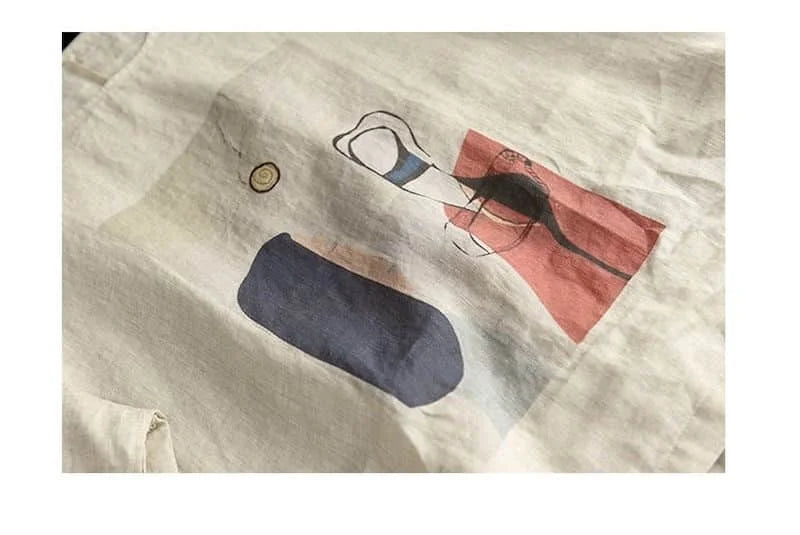 Cotton Linen T Shirts Women Fashion Vintage Art Printed T-shirt Casual Loose O-neck Short Sleeve Tops Summer Trend Thin Tshirt