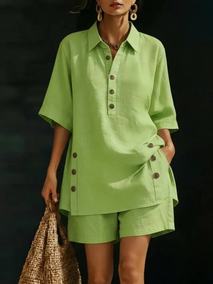 casual loose button shirts shorts two piece sets women fashion half sleeve spllit shirts suits summer elegant shorts outfits