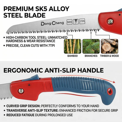 Folding Pruning Saw SK5 Alloy Steel Sharp Blade Portable Compact Garden Hand Tool for Tree Branch Wood Cutting Outdoor Camp