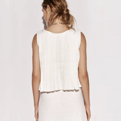 Fashion Bow Lace Up Shirts Women Cotton Linen Hollow Out Sleeveless Pleated Blouses Woman 2025 Summer New Casual Lady White Tops